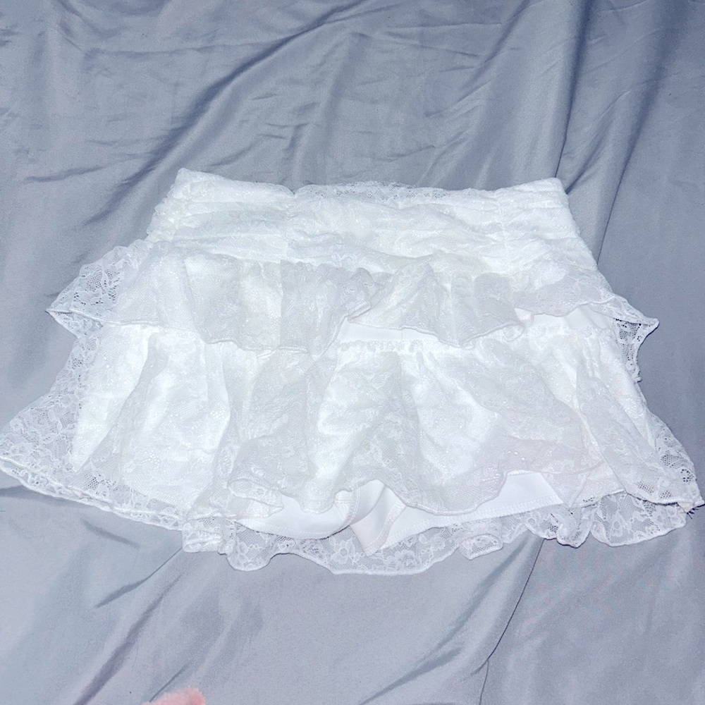 Lace Ruffle Skirt in White